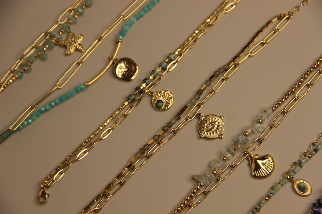 Luxe Layers Bracelet - Natural Stones, 18k Gold Plated, Charm