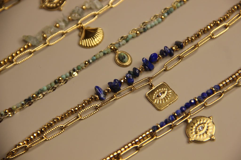 Luxe Layers Bracelet - Natural Stones, 18k Gold Plated, Charm