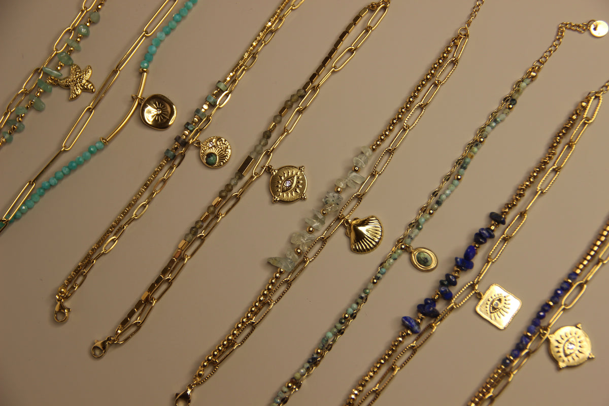 Luxe Layers Bracelet - Natural Stones, 18k Gold Plated, Charm