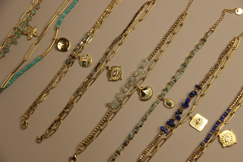 Luxe Layers Bracelet - Natural Stones, 18k Gold Plated, Charm