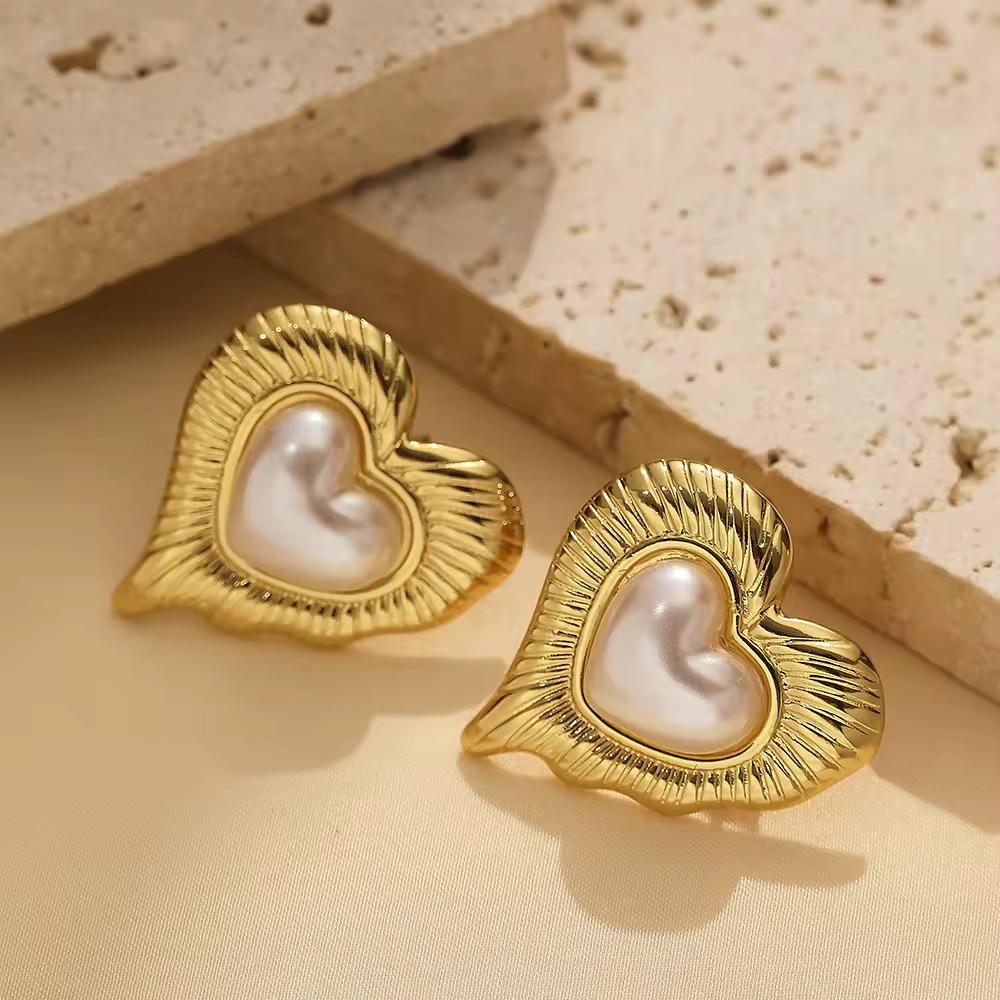 Celeste Heart Pearl Studs
