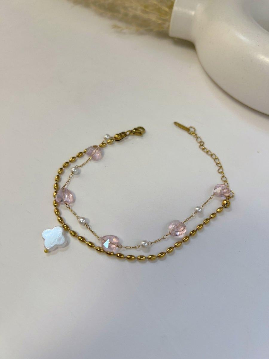 Crystal Clover Bracelet (Pink)