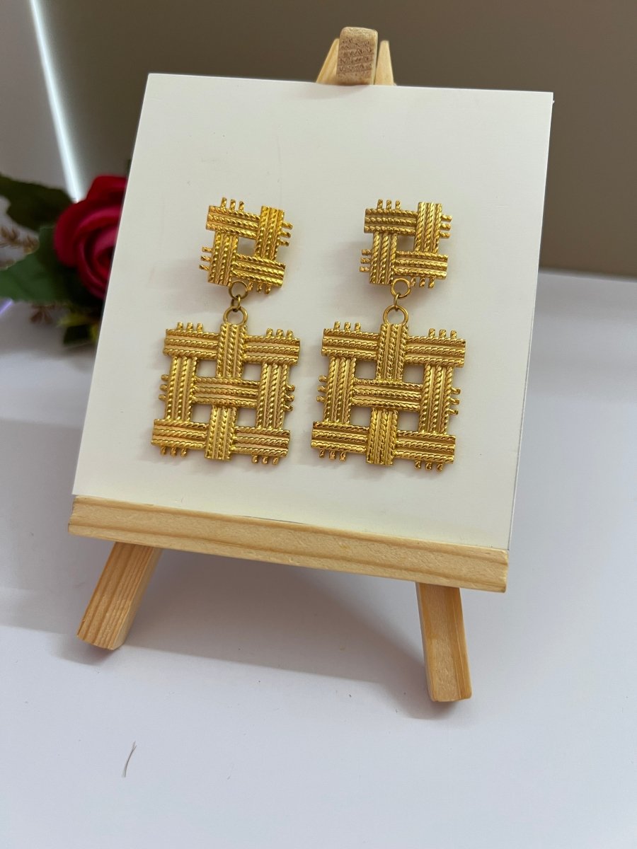 Checkered Danglers - Anuka StudioEarrings