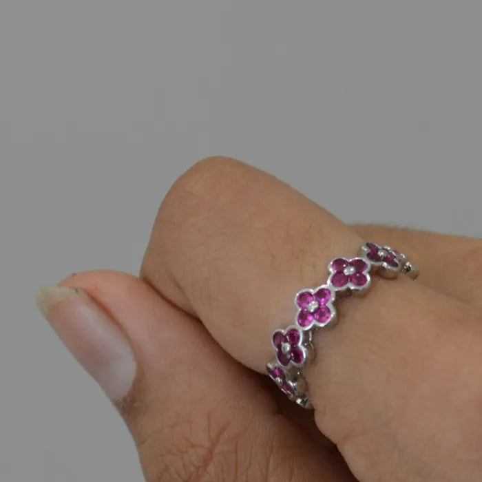 Clover Ring | Pink Zircon | Silver Plated | Adjustable