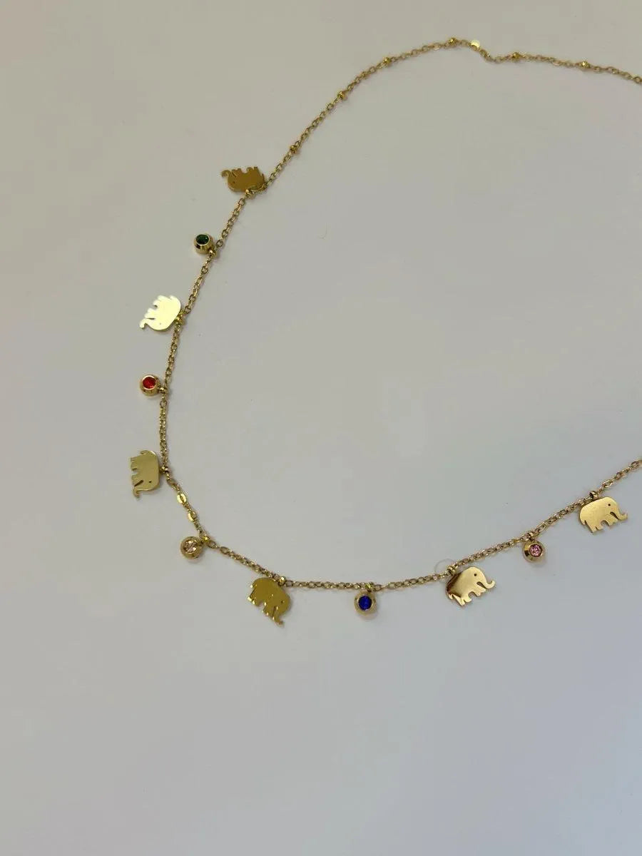 Elephant Multi Color Charm Necklace