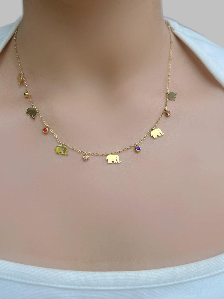 Elephant Multi Color Charm Necklace